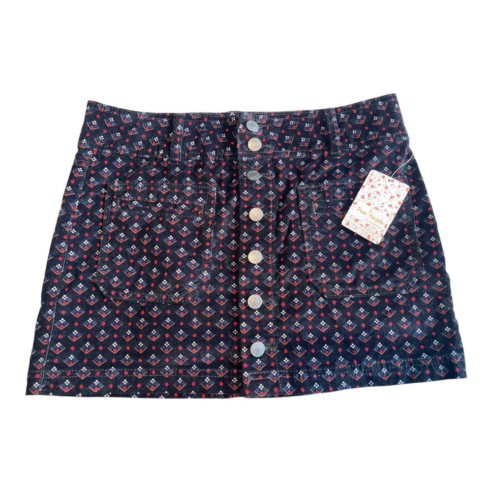 Free People We The Free Joanie Corduroy Mini Skirt Black Red Women’s Size 27 NWT